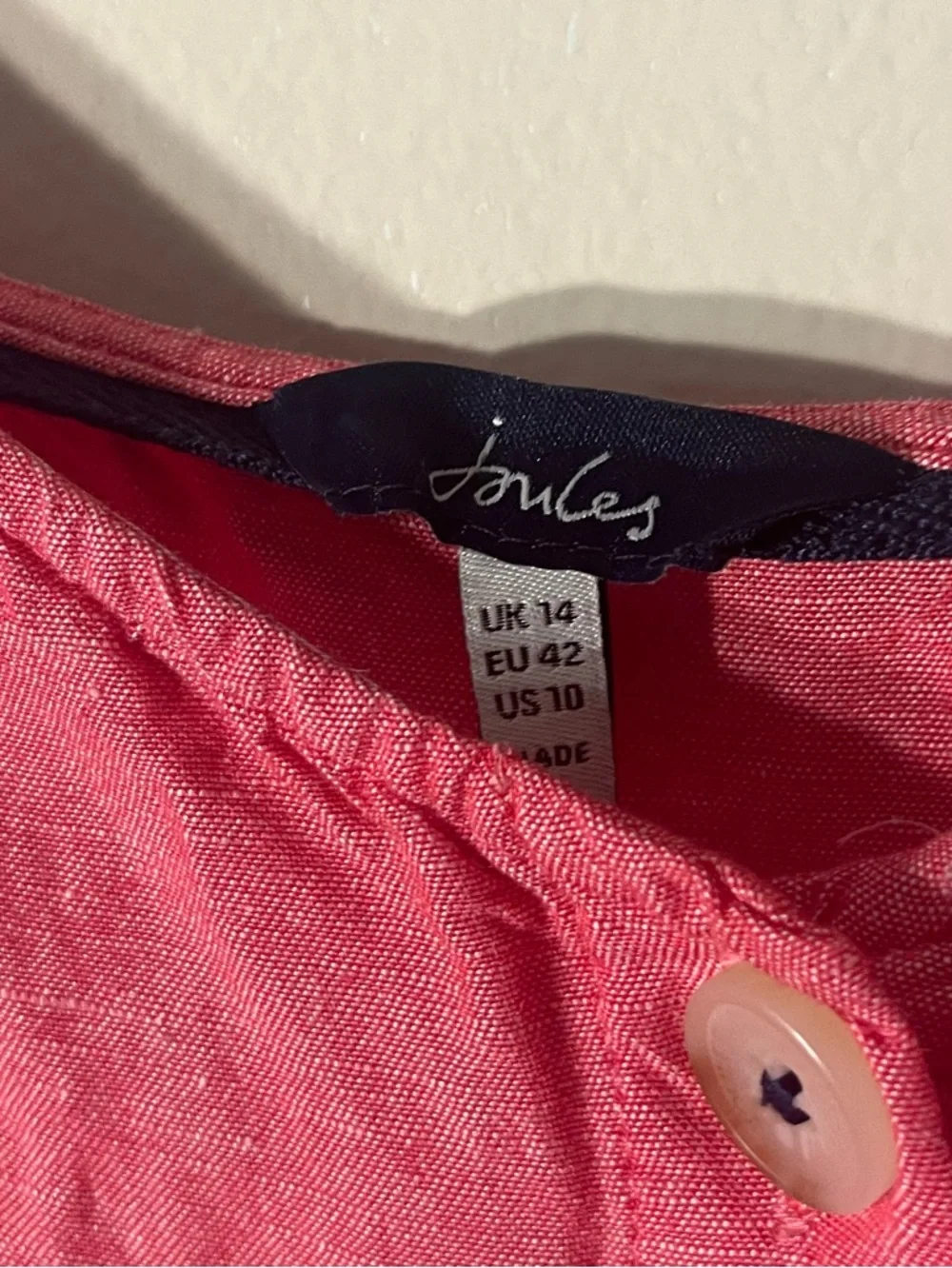 Joules Linen Heathered Red Button-Front Coastal Midi Dress - Picture 5 of 6